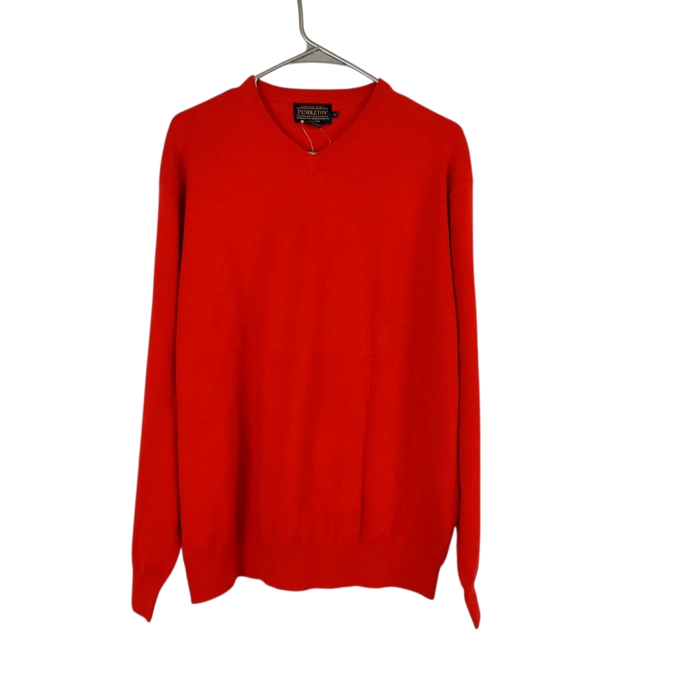 *Pendleton V Neck Sweater Orange Cotton Cashmere Blend Size XL